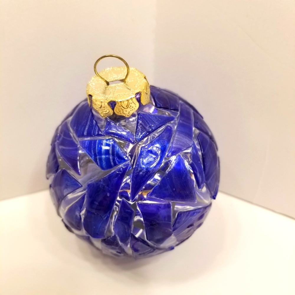 🎄Handmade Signed by Alaska Native Artist Blue Abstract Shape Christmas Ornament